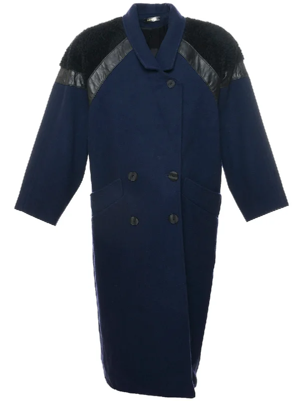 Navy Wool Coat - XL Houndstooth Jacket Shearling Jacket Fleece Jacket