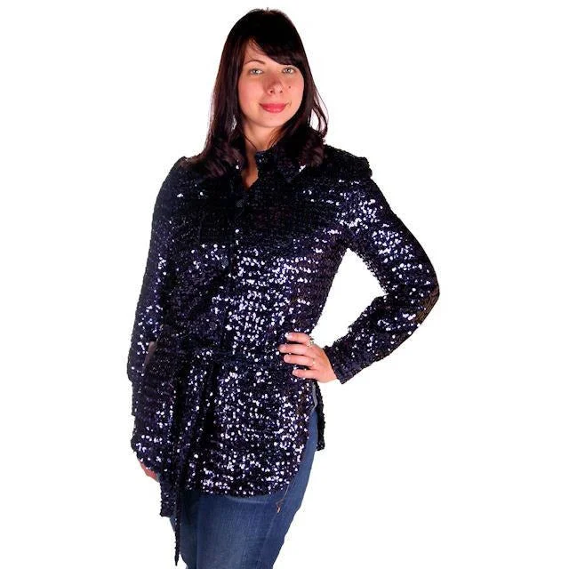 Vintage Purple/Blue Sequins Coat Saks Fifth Ave NOS 1970s Size 8 Satin Silk Chiffon