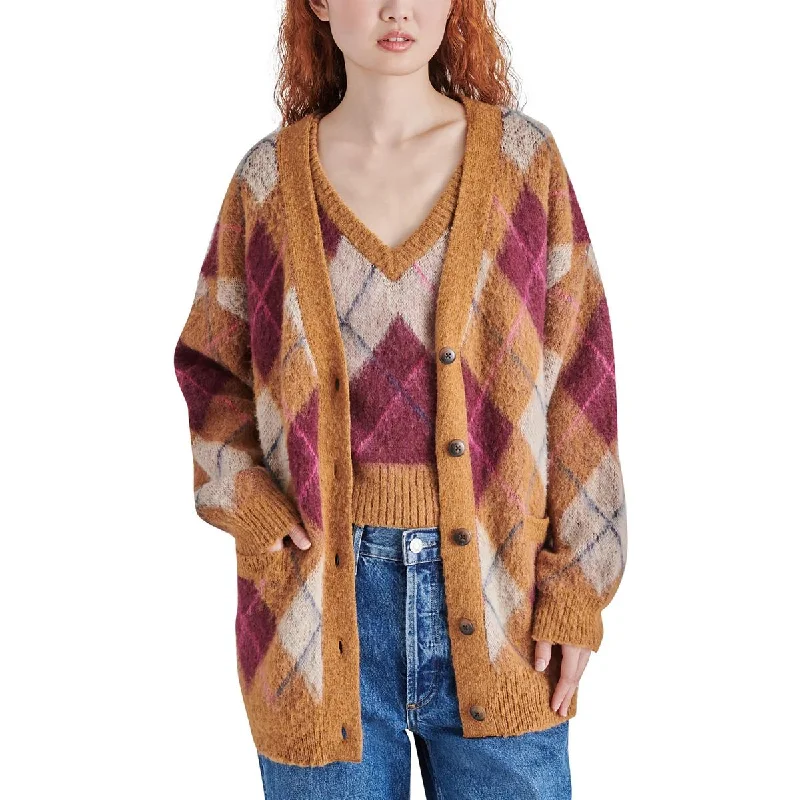 Steve Madden Womens Lexie Wool Blend Argyle Cardigan Sweater Rayon Fabric Velvet Fabric Corduroy Fabric Steve Madden Womens Lexie Wool Blend Argyle Cardigan Sweater Rayon Fabric Velvet Fabric Corduroy Fabric