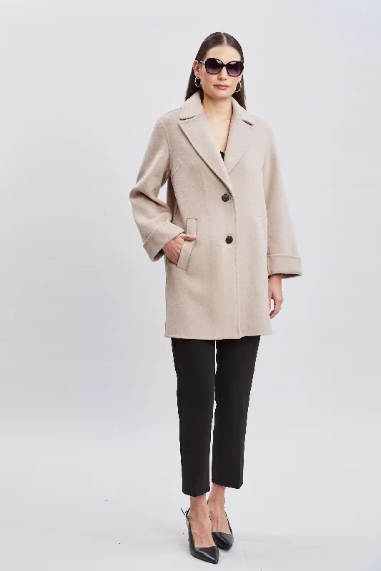 Tahari Double Face Wool Blend Two Button Coat Buttoned Toggled Snapped