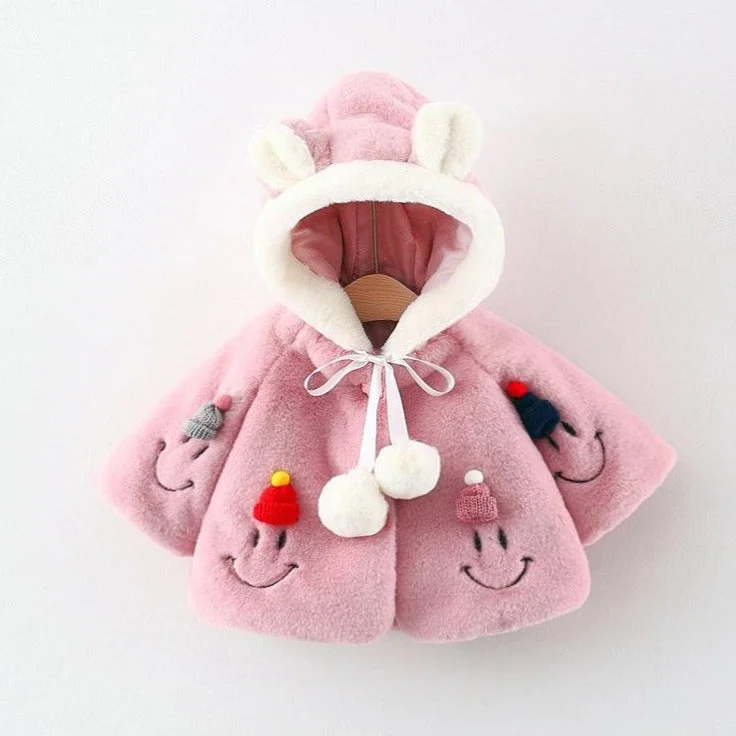 Winter Baby Girls Princess Smiley Coat Collared Crew Neck Turtle Neck