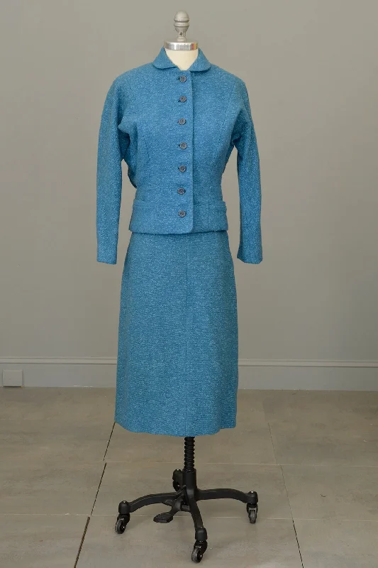 1950s Azur Blue Skirt Blazer Suit Women's Fashion Blazer