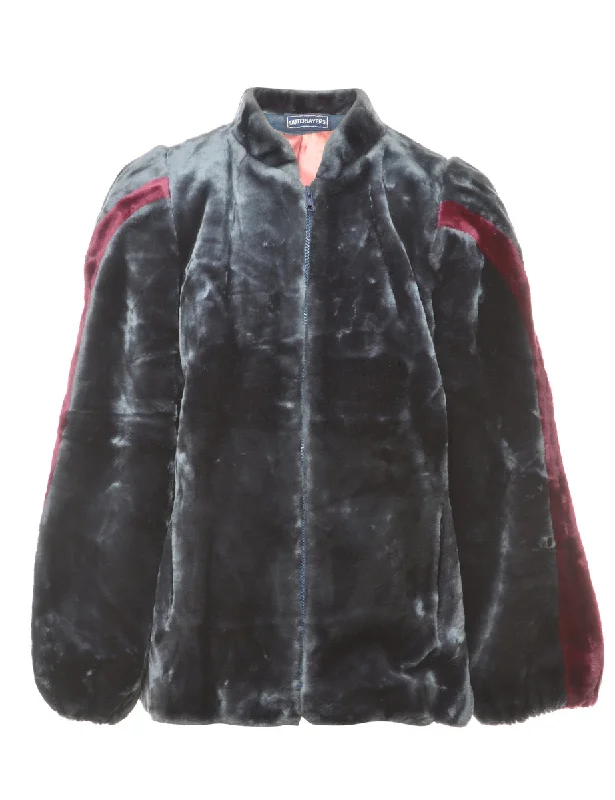 Black Faux Fur Coat - M Boat Shawl Notched