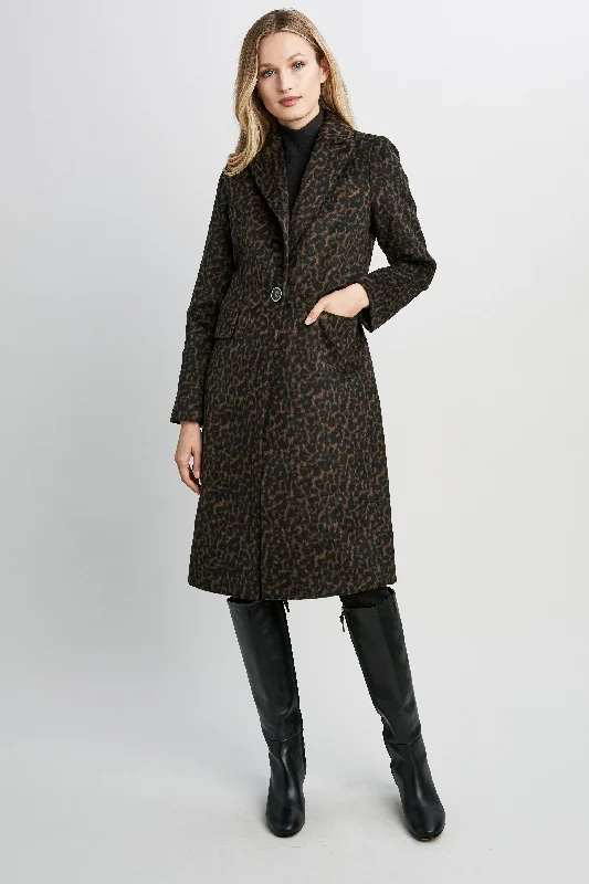 Tahari Leopard Wool Coat Front Pockets Side Pockets Patch Pockets
