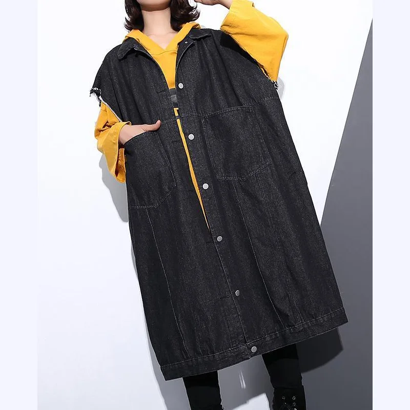 Fashion black coat Loose fitting lapel Coats fine pockets sleeveless coat Trim Padded Insulated Fashion black coat Loose fitting lapel Coats fine pockets sleeveless coat Trim Padded Insulated