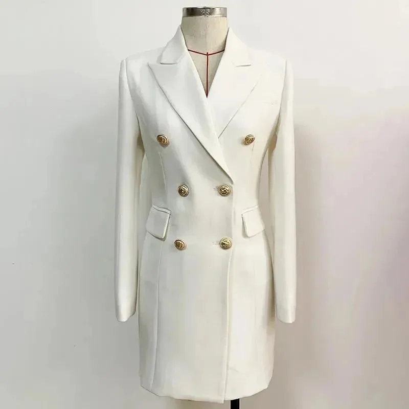 Lion Buttons Notched Blazer Dress Women's Plaid Suit