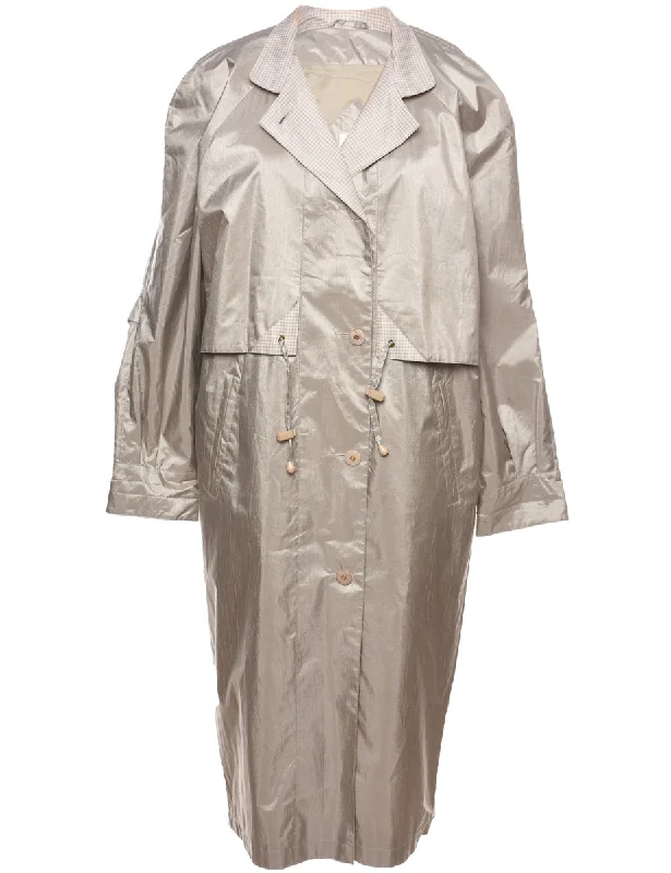 Single Breasted Classic Beige Trench Coat - XL Hook-and-Loop Buckled Tied