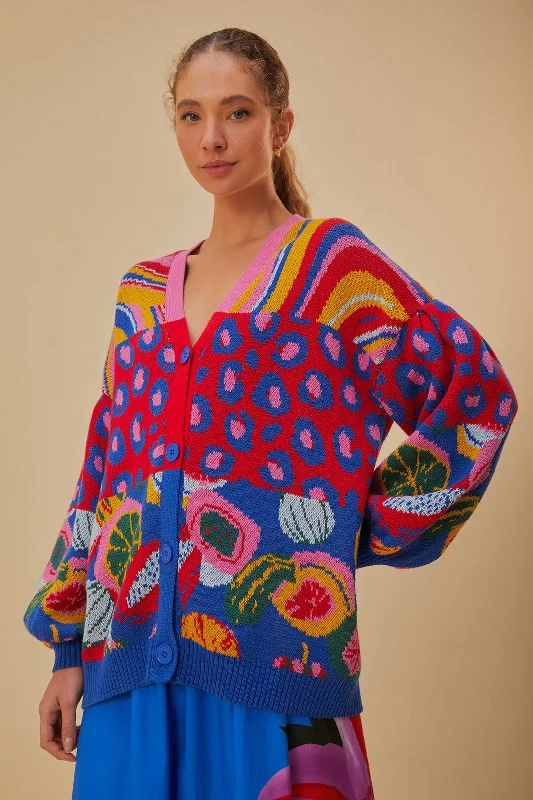 Mixed Prints Knit Cardigan Mesh Fabric Canvas Fabric Denim Fabric