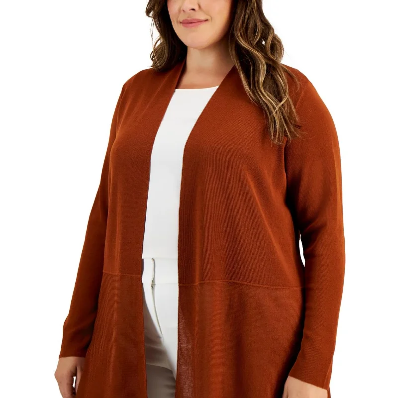 Anne Klein Womens Plus Solid Cardigan Sweater Real Fur Shearling Chenille