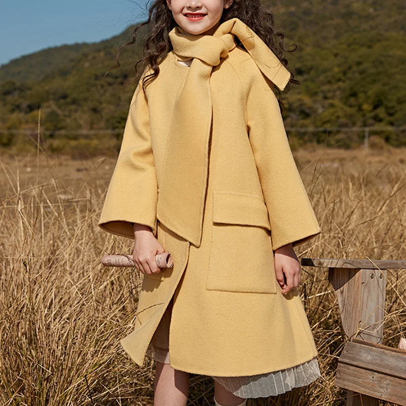 Girls Warm Double-sided Wool Long Coat Parka Anorak Hoodie