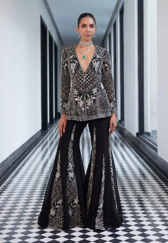 Fannie black embroidered blazer and sharara Women's Print Jacket