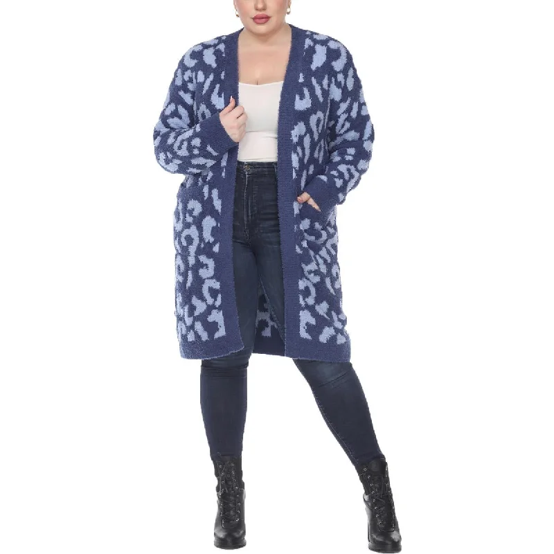 White Mark Womens Plus Animal Print Cardigan Sweater Cashmere Blend Cotton Blend Poly Blend White Mark Womens Plus Animal Print Cardigan Sweater Cashmere Blend Cotton Blend Poly Blend