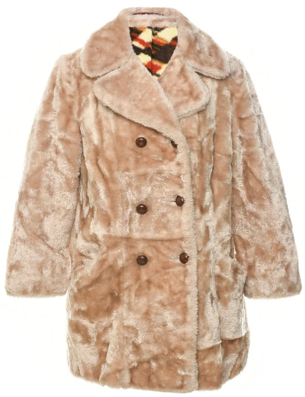 Double Breasted Faux Fur Coat - M Boat Neck Jacket Square Neck Jacket One-Shoulder Jacket