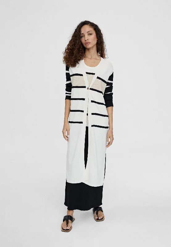 Striped knit cardigan Mesh Blend Leather Blend Suede Blend