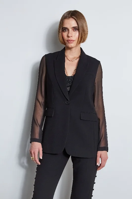 Chiffon Combo Crepe Blazer Cotton Blend Blazer