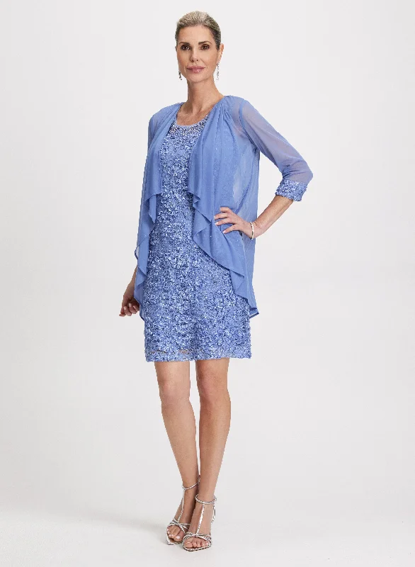 Cascade Cardigan & Soutache Dress Set Layered Multi-layer Single Layer