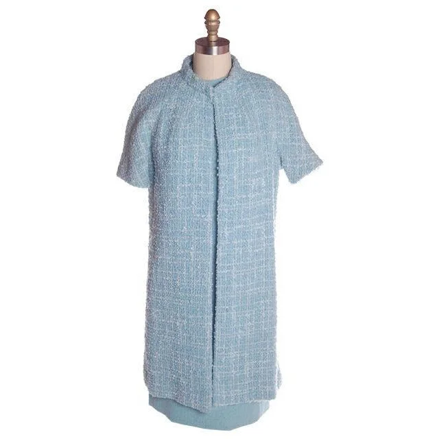 Vintage Blue Wool Tweed Dress & Coat Set 1960s B.H. Wragge Small Parka Anorak Hoodie Vintage Blue Wool Tweed Dress & Coat Set 1960s B.H. Wragge Small Parka Anorak Hoodie