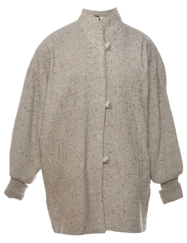 Classic Grey Wool Coat - L Parka Anorak Hoodie