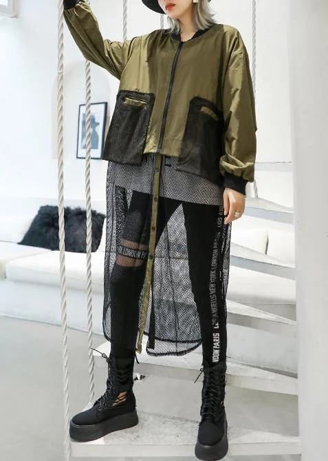 women army green Coats Loose pockets patchwork coat Quilted Jacket Anorak Windbreaker