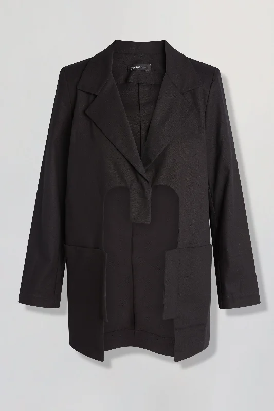 Geometric linen cut out blazer in black Women's Banquet Suit