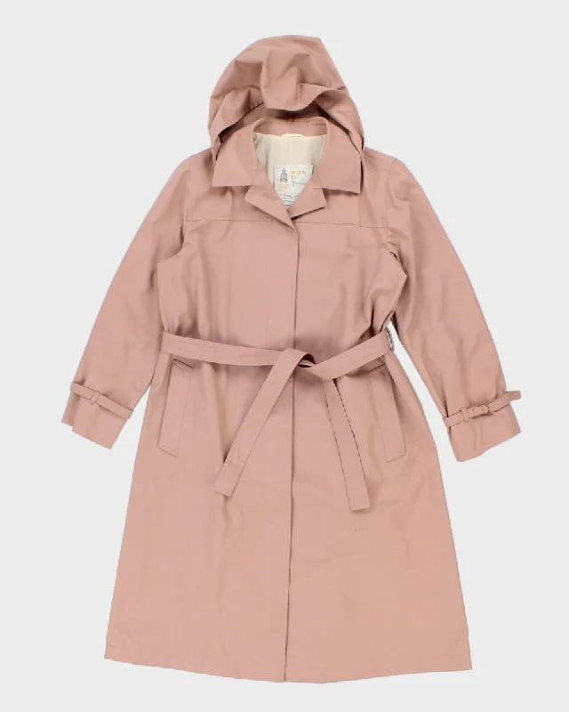 Vintage 80s London Fog Pink Hooded Coat - M Elasticated Drawstring Belted
