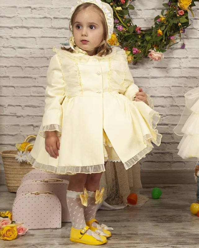 Pale Yellow Pique Coat Turtleneck Wrap Cape