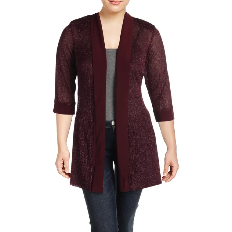 R&M Richards Womens Plus Metallic 3/4 Sleeves Cardigan Top Zippered Front Buttoned Front Snap Front R&M Richards Womens Plus Metallic 3/4 Sleeves Cardigan Top Zippered Front Buttoned Front Snap Front