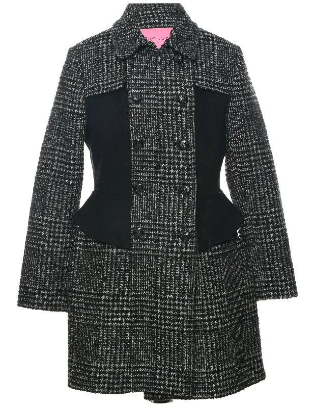 Double Breasted Wool Coat - M Hooded Caped Scarf