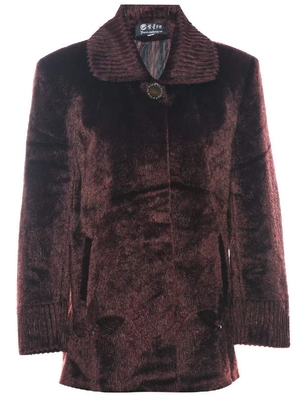 Dark Brown Faux Fur Coat - L Nylon Polyester Spandex