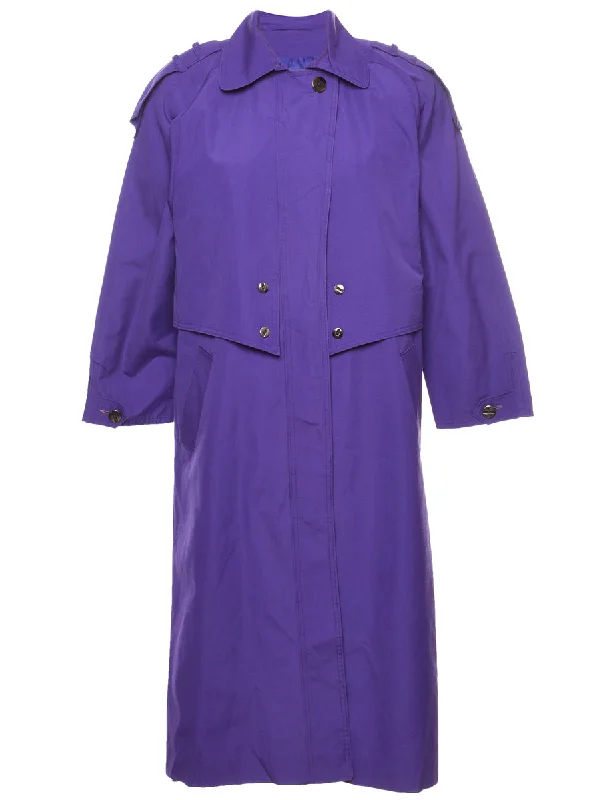 Purple Single Breasted Trench Coat - L Elasticated Drawstring Belted