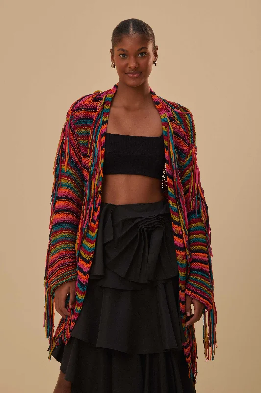 Colorful Stripes Knit Cardigan Beaded Cardigan Sequined Faux Fur