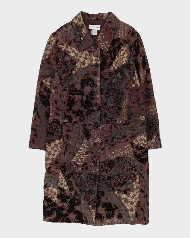 Maroon Patterned Suede Coat - L Houndstooth Jacket Shearling Jacket Fleece Jacket