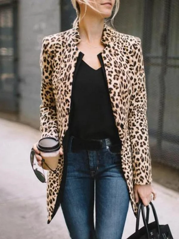 Leopard Print Coat Women Sexy Winter Warm Wind Coat Suede Faux Fur Shearling