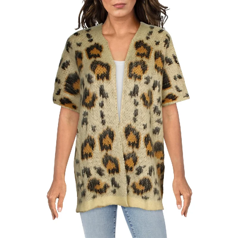 Sole Society Womens Animal Print Open Front Cardigan Sweater Chenille Brocade Lace