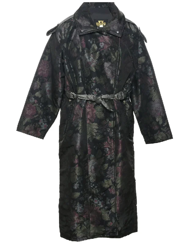 Floral Pattern Coat - L Solid Print Jacquard