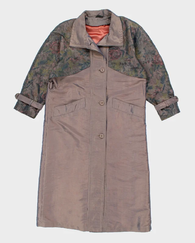 80s Iridescent Floral Rain Mac Coat - L Down Puffer Quilted