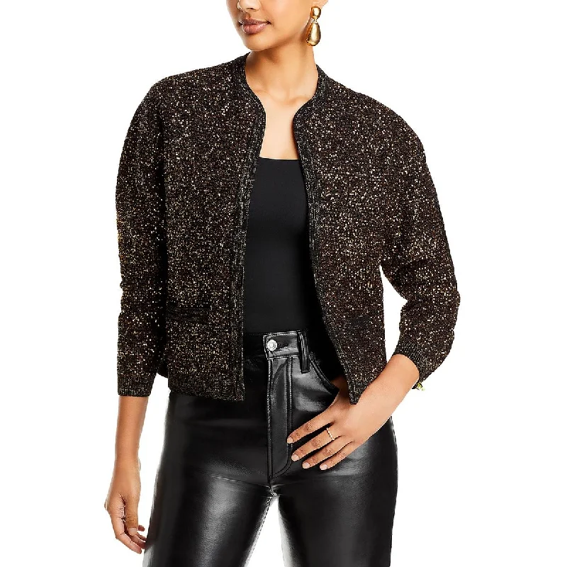 Kobi Halperin Womens Penelope Metallic Sequined Cardigan Sweater Front Pockets Side Pockets Patch Pockets Kobi Halperin Womens Penelope Metallic Sequined Cardigan Sweater Front Pockets Side Pockets Patch Pockets
