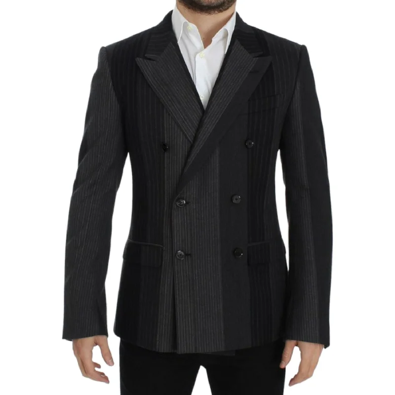 Dolce & Gabbana Elegant Gray Striped Wool Slim Blazer Women's Warm Suit