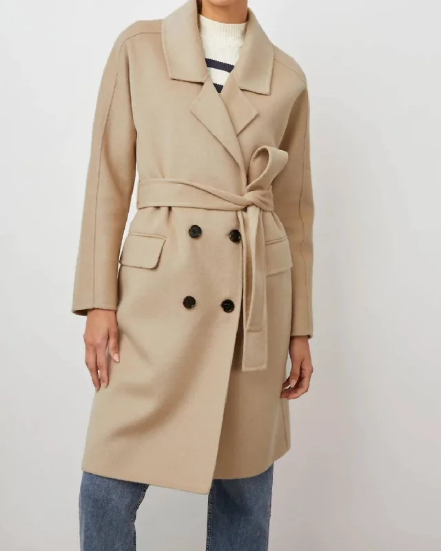 Sloan Coat In Sand Hook-and-Loop Buckled Tied