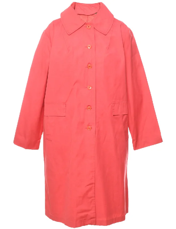 Single Breasted Salmon Pink Classic Trench Coat - L Buttoned Zippered Snapped