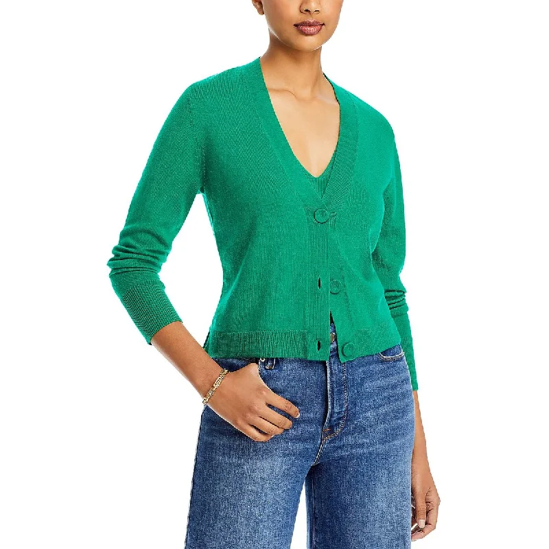 Kobi Halperin Womens Florence Ribbed Trim Merino Wool Cardigan Sweater Tailored Straight A-Line Kobi Halperin Womens Florence Ribbed Trim Merino Wool Cardigan Sweater Tailored Straight A-Line