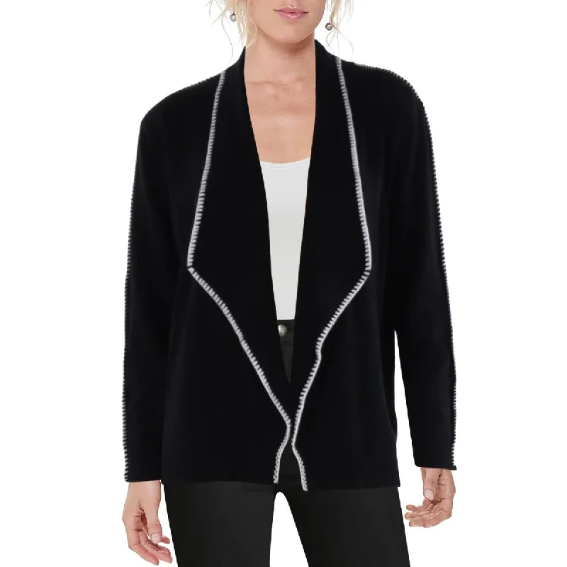Aaeda Womens Whipstitch Open Front Cardigan Sweater Transparent Opaque Sheer