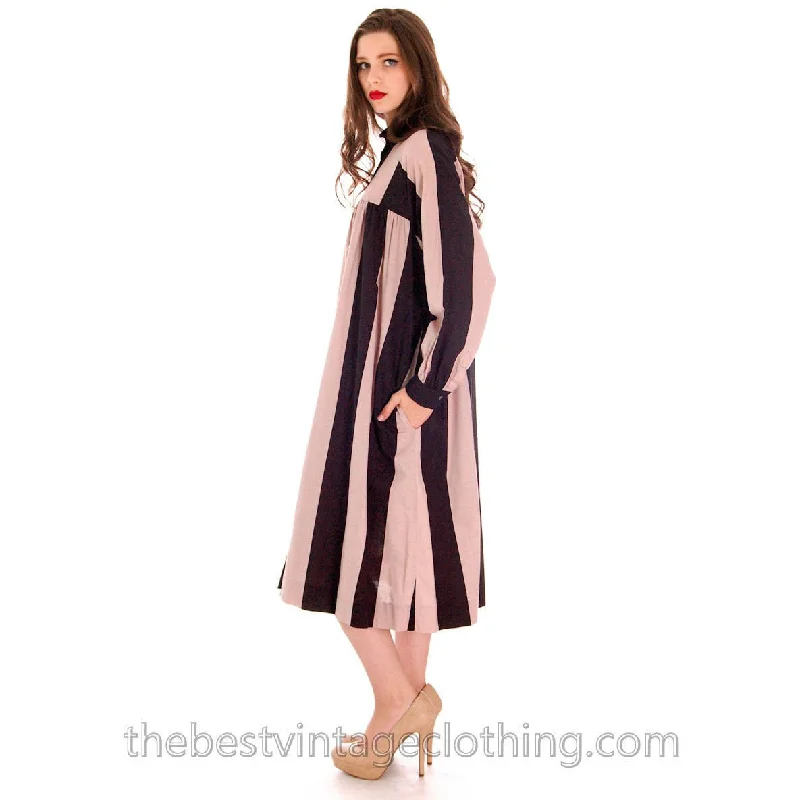 Vintage Vuokko Tent Dress / Coat Bold Black & Blush Stripes Geometric L Print Jacquard Embroidered Vintage Vuokko Tent Dress / Coat Bold Black & Blush Stripes Geometric L Print Jacquard Embroidered