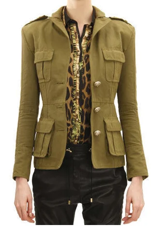 Balmain - Twill Olive Green Military Style Blazer  - FR 40 Women's Designer Suit