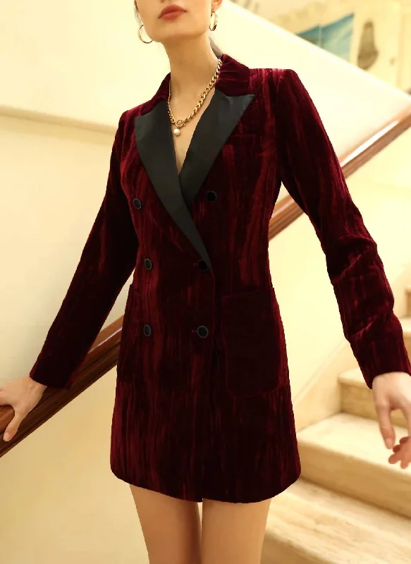 Tania Velvet Double Breasted Blazer Dress in Bloodstone Spring Women's Coat