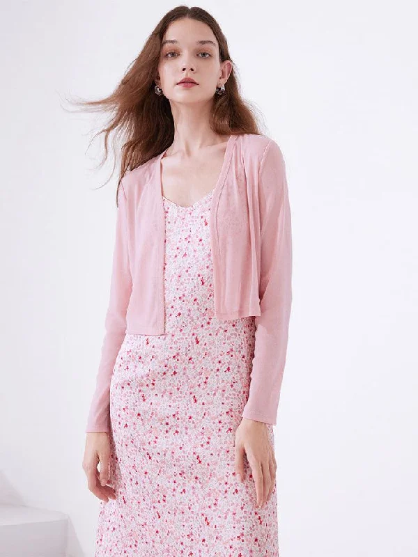 Floral Spaghetti Strap Dress With Knitted Cardigan Cashmere Blend Cotton Blend Poly Blend