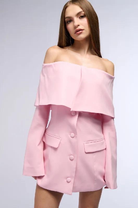 PRETTY IN PINK OFF THE SHOULDER BLAZER DRESS Women's Luxurious Suit