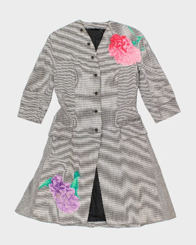 Vintage Made In Italy Hand Painted Flower Coat - XS/S Collared Crew Neck Turtle Neck