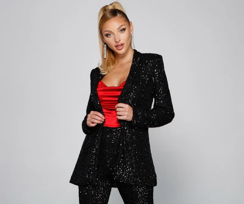 Showtime Chic Sequin Long Blazer Women's Luxury Jacket