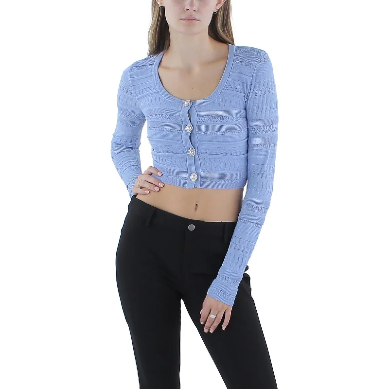 Guess Womens Flirt Cropped Button-Up Cardigan Sweater Sequined Glittery Shiny